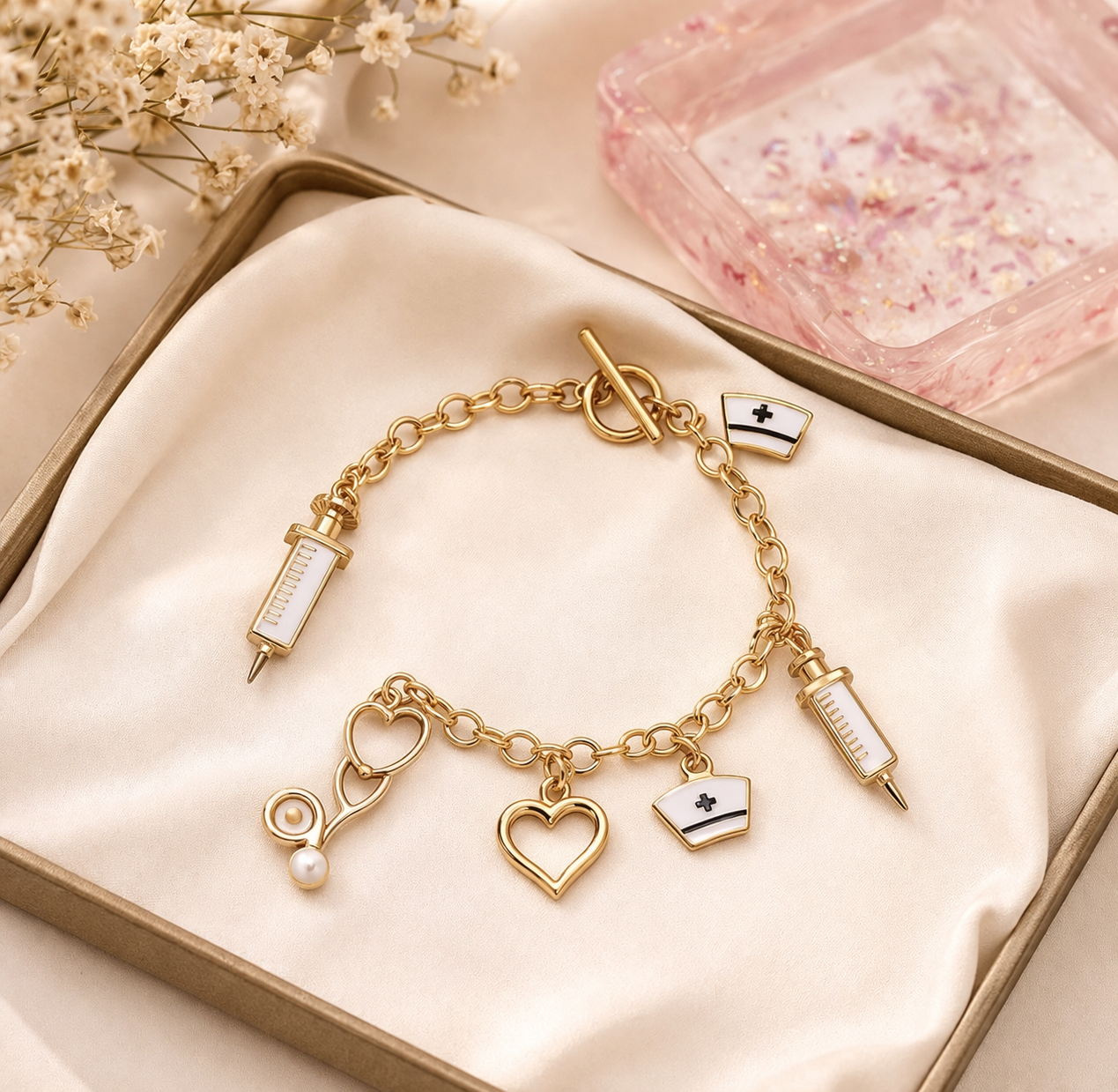 Handmade - Bracelet & Earrings - Stethoscope & Syringe Medical Gift Set