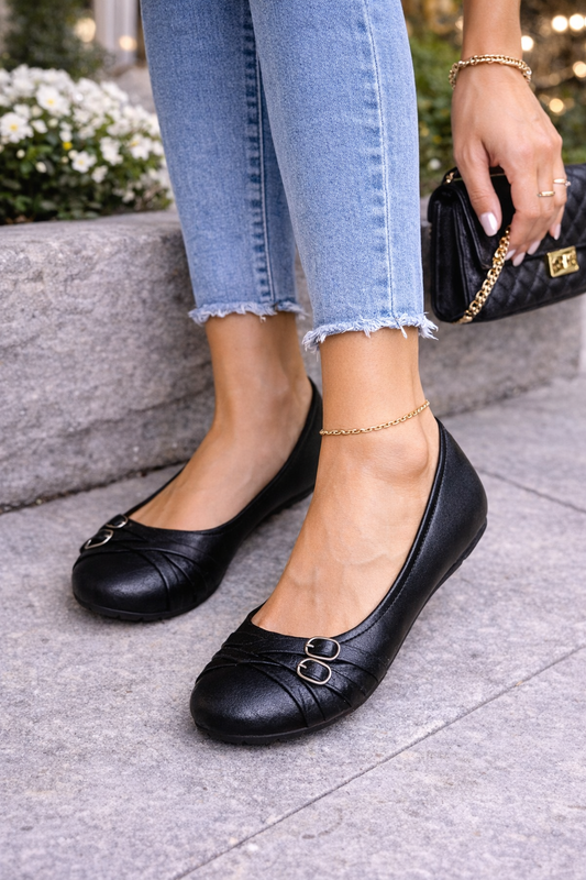 Black Jellypop Ballet Slip On Flats with Buckle Detail - Pre-Owned - Size 7.5