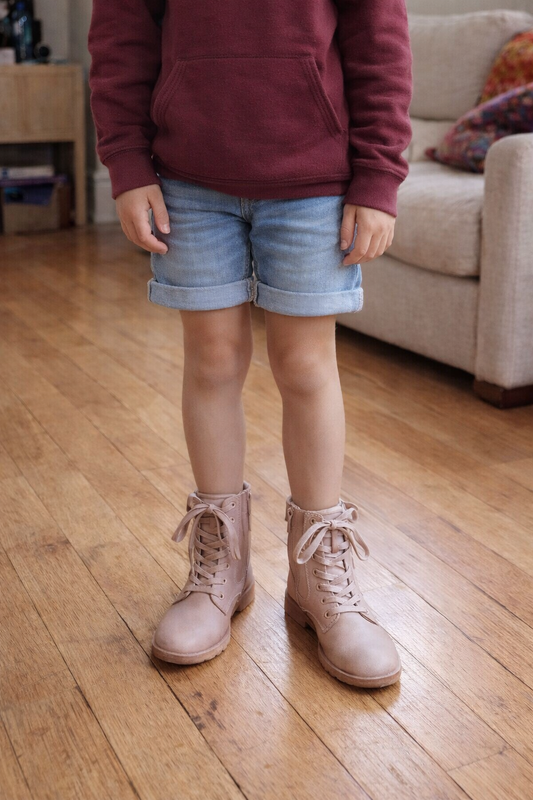 Kids Beige Lace-Up Ankle Boots – Casual Combat Style – Comfortable Everyday Shoes - Size 3