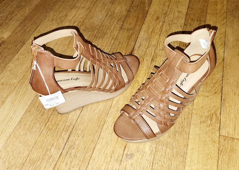 American Eagle Strappy Platform Wedge Sandals - Brown - Size 7