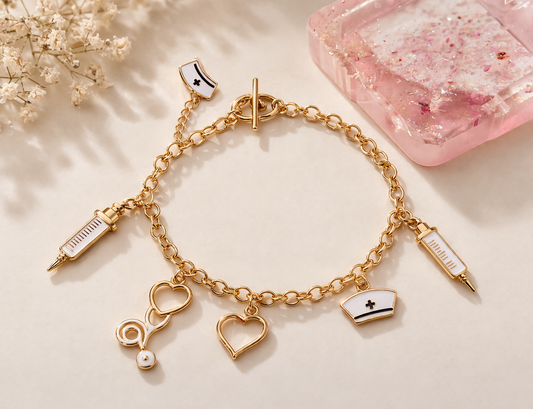 Handmade - Bracelet & Earrings - Stethoscope & Syringe Medical Gift Set