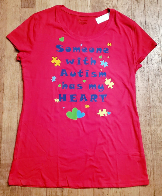 Handmade - Autism Awareness T-Shirt – “Someone with Autism Has My Heart” Puzzle Tee - Size: XL