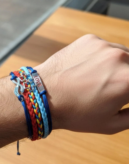 Colorful Braided Autism Bracelet Set w/ “LOVE” Charm – Adjustable Cord Wristband