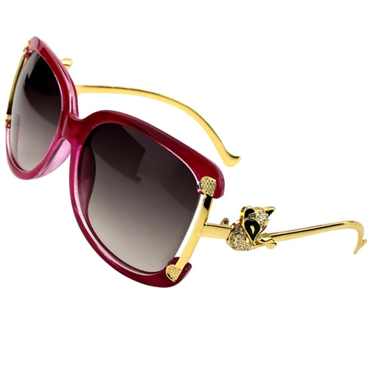 Ladies Oval Alloy Frame Gold Fox Decoration Vintage Sunglasses