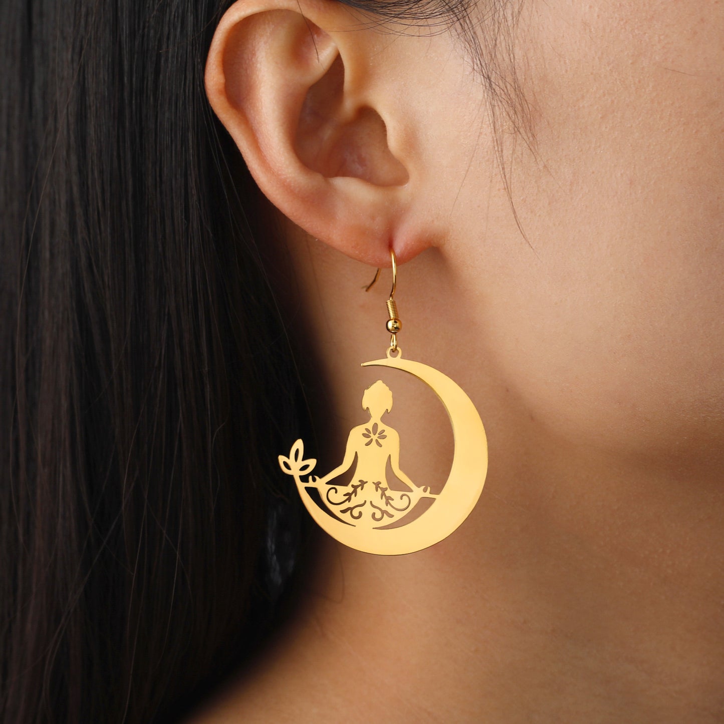 Stainless Steel Meditation Yoga Moon Earrings