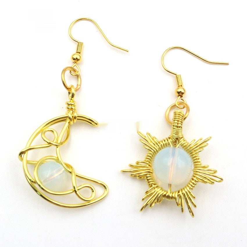 Trendy Asymmetric Sun & Moon Earrings