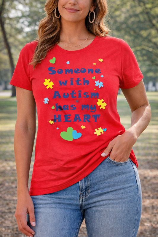 Handmade - Autism Awareness T-Shirt – “Someone with Autism Has My Heart” Puzzle Tee - Size: XL