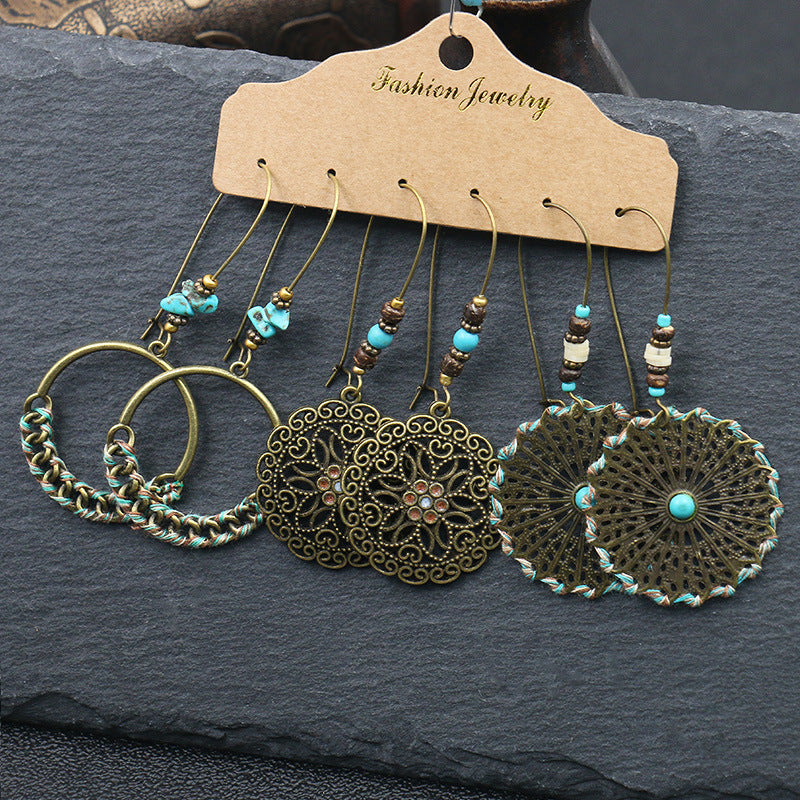 3 Piece Decorative Alloy Earrings