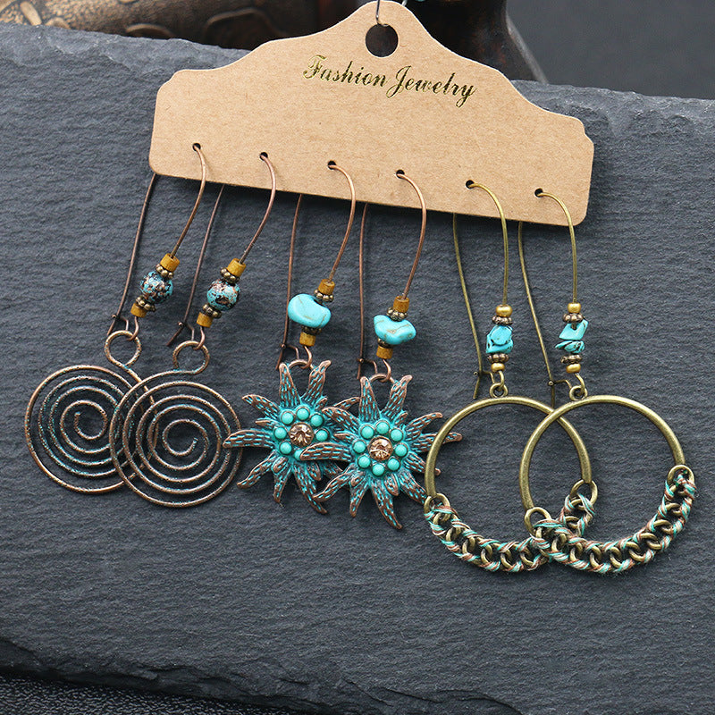 3 Piece Decorative Alloy Earrings