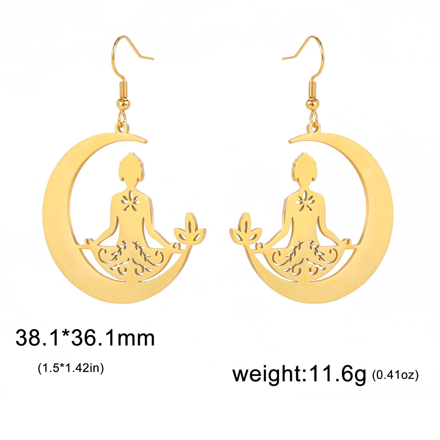 Stainless Steel Meditation Yoga Moon Earrings