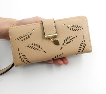 Ladies Long Hollow Belt Buckle Zipper Wallet