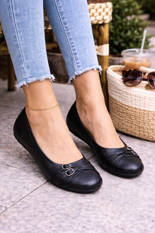 Black Jellypop Ballet Slip On Flats with Buckle Detail - Pre-Owned - Size 7.5