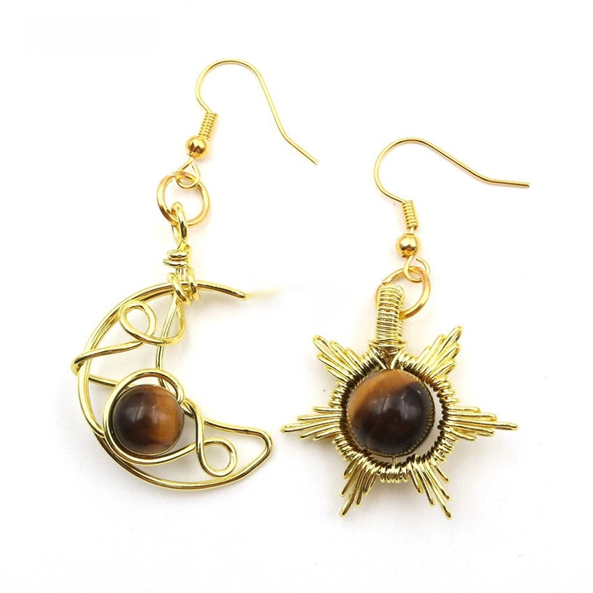 Trendy Asymmetric Sun & Moon Earrings