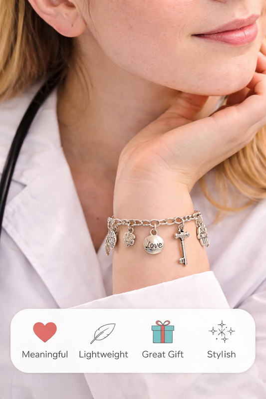 Handmade - Silver Tone Love, Key Cross Charm Bracelet