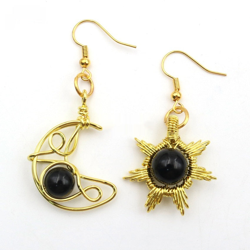 Trendy Asymmetric Sun & Moon Earrings