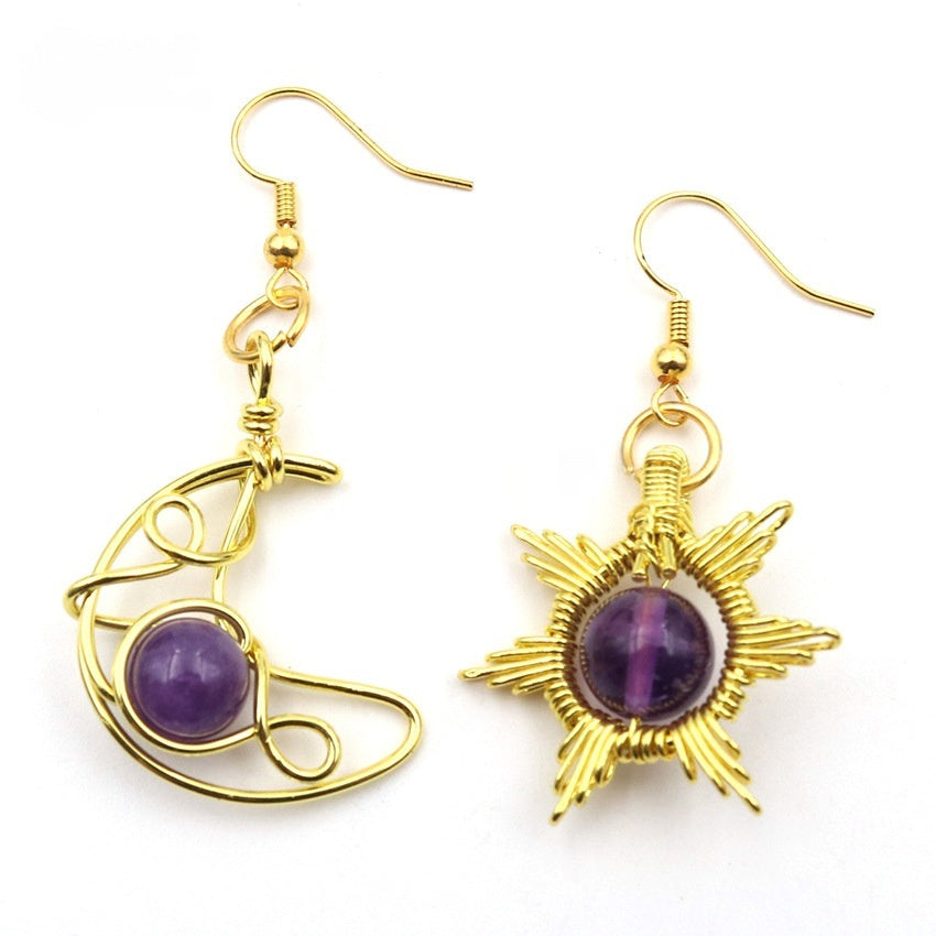 Trendy Asymmetric Sun & Moon Earrings