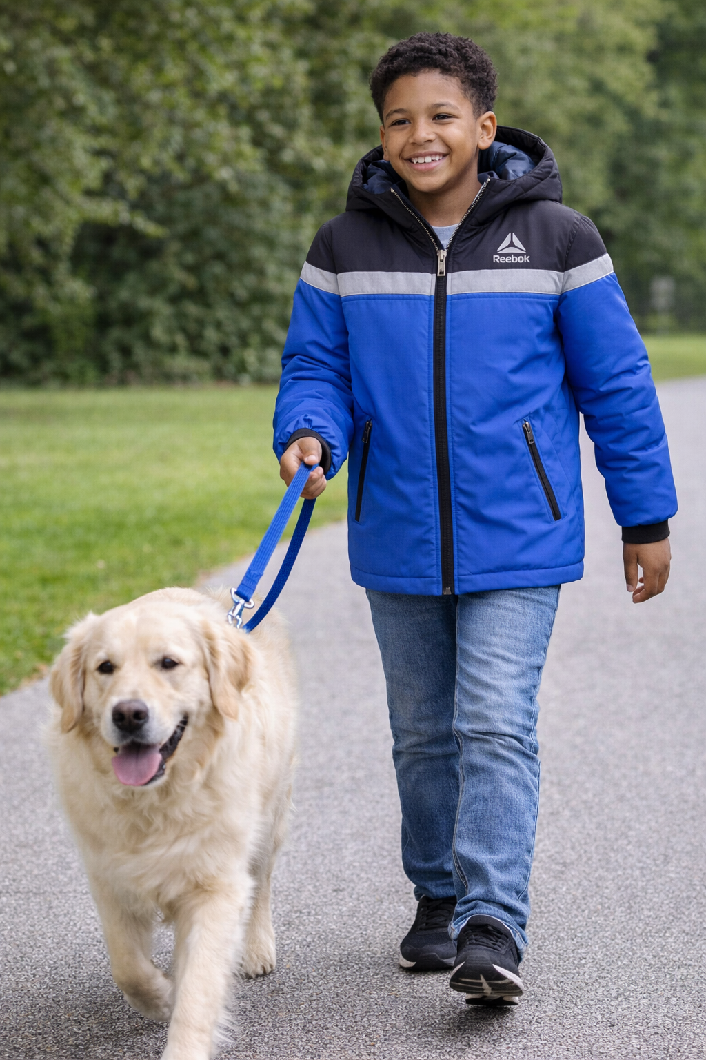 Kids Reebok Blue Hooded Jacket – Lightweight – Zip Front – Youth Boys/Girls (Size 7)