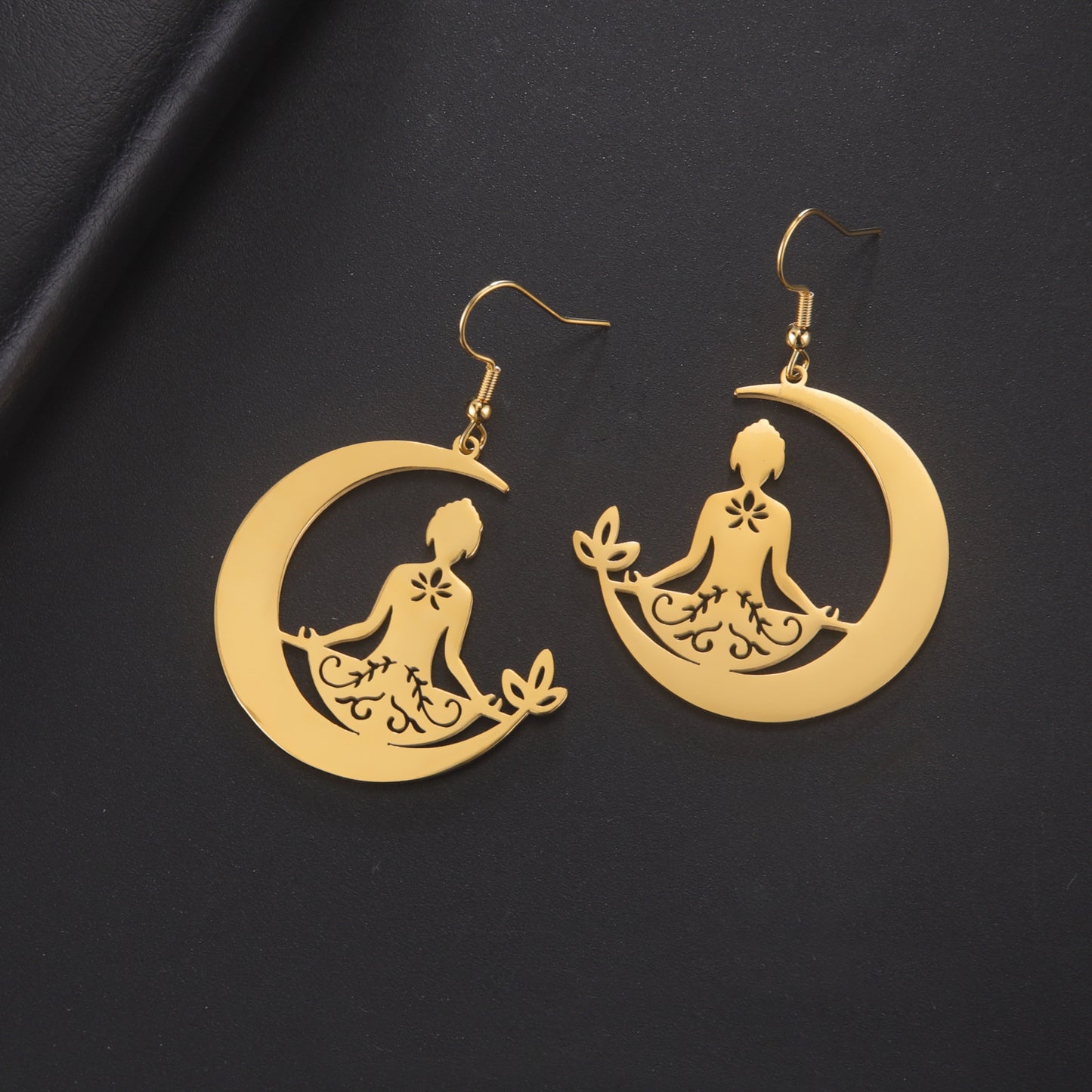 Stainless Steel Meditation Yoga Moon Earrings