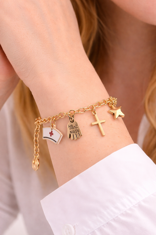 Handmade - Medical Gold Toned Nurse Charm Bracelet