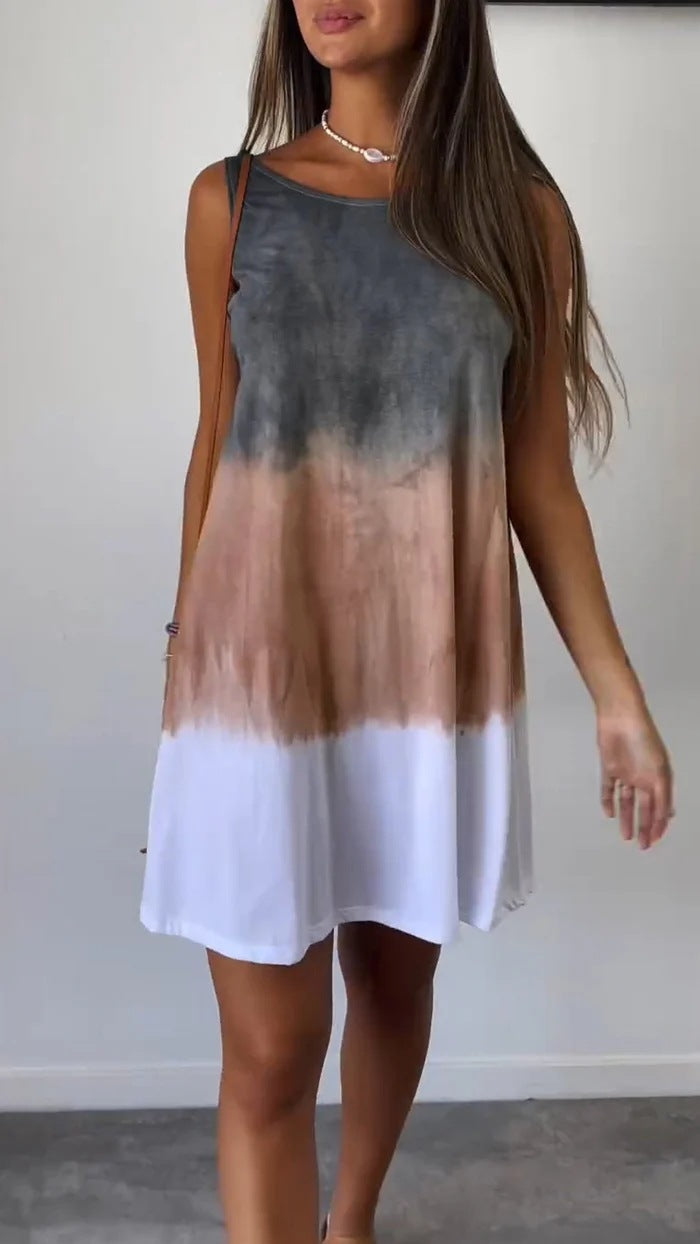 Women's Elegant Tie-dye Print Sleeveless Loose Dress