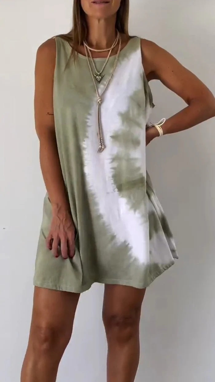 Women's Elegant Tie-dye Print Sleeveless Loose Dress