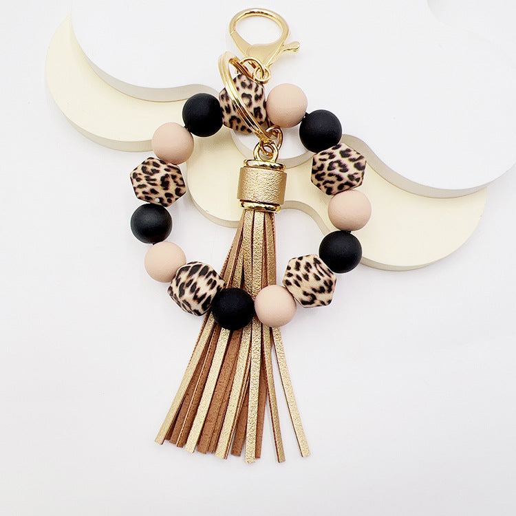 Silicone Octagonal Oak Tassel Key Chain