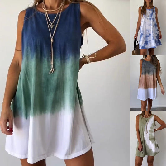 Women's Elegant Tie-dye Print Sleeveless Loose Dress