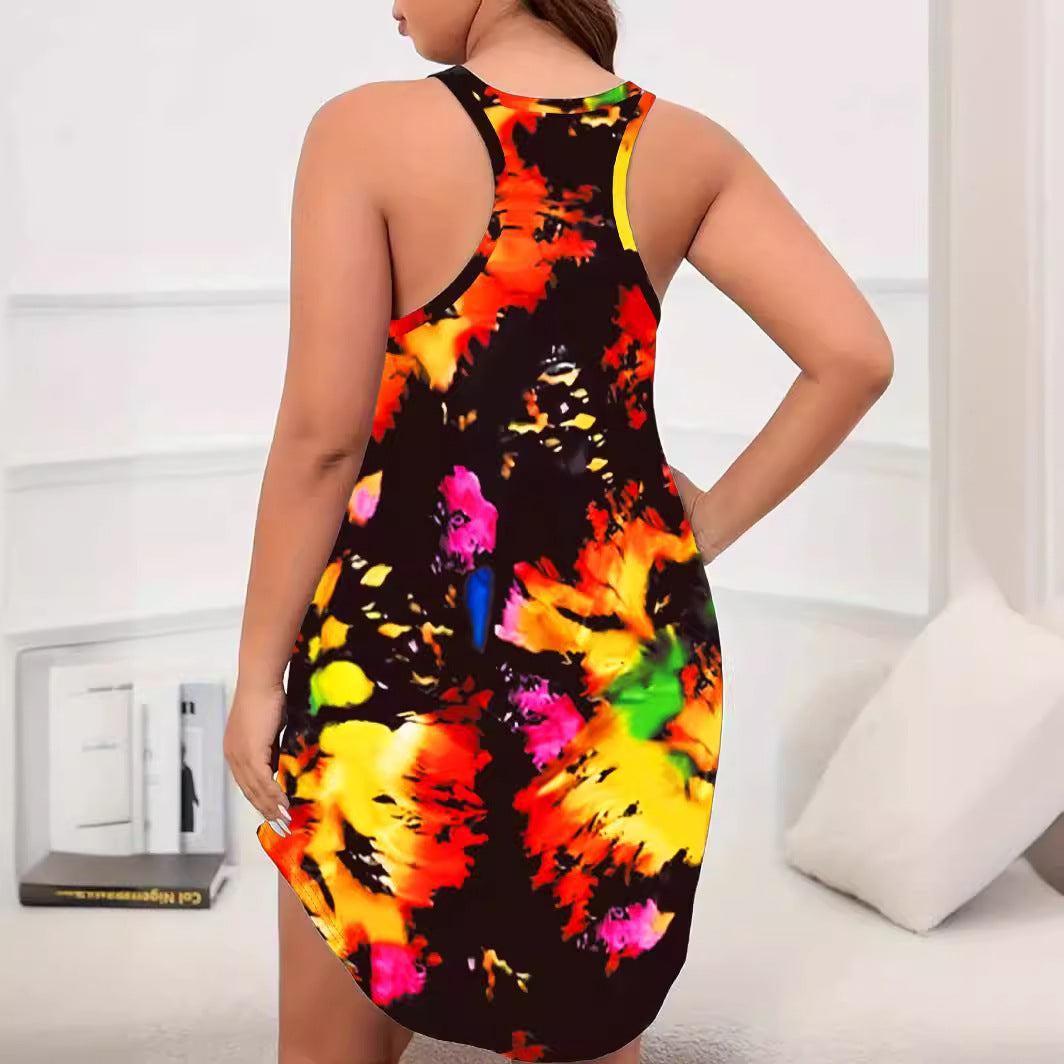 Hot Sexy Plus Size Tropical Digital Printed Tank Dress