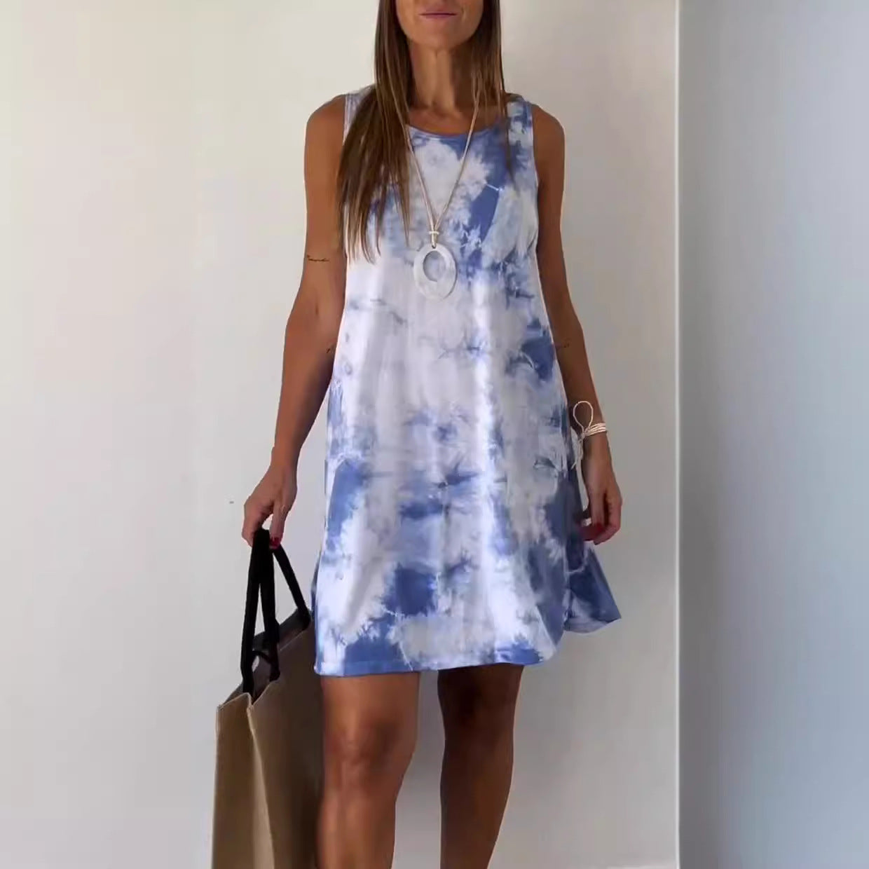 Women's Elegant Tie-dye Print Sleeveless Loose Dress