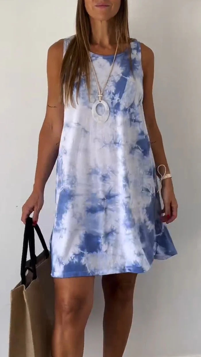 Women's Elegant Tie-dye Print Sleeveless Loose Dress