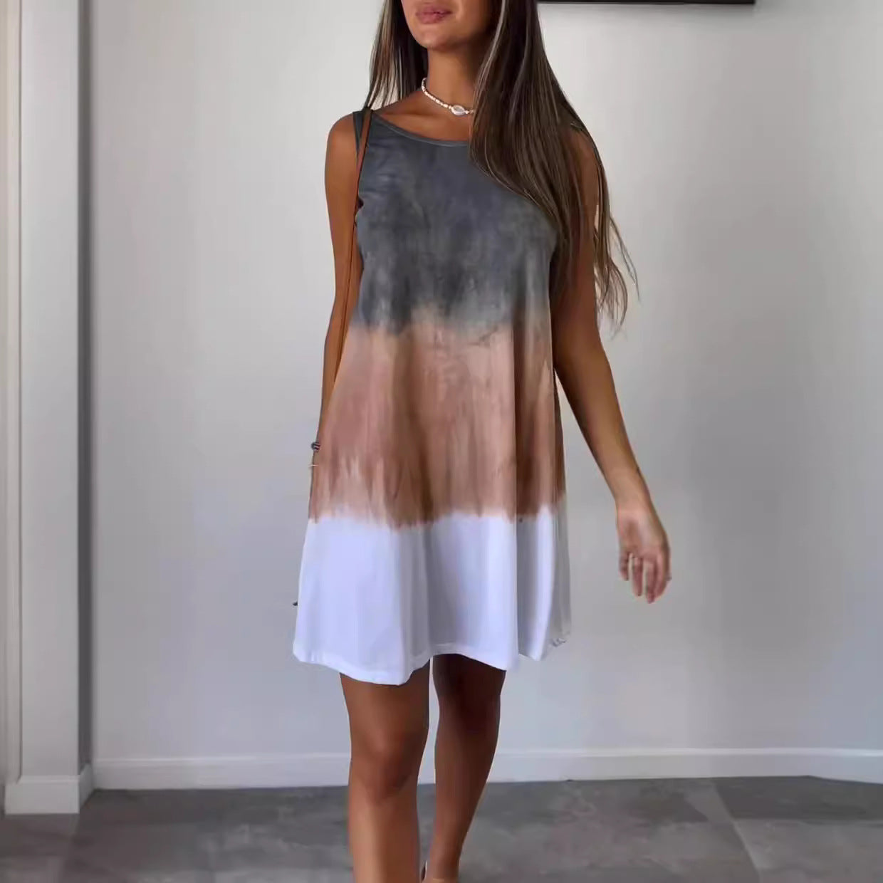 Women's Elegant Tie-dye Print Sleeveless Loose Dress