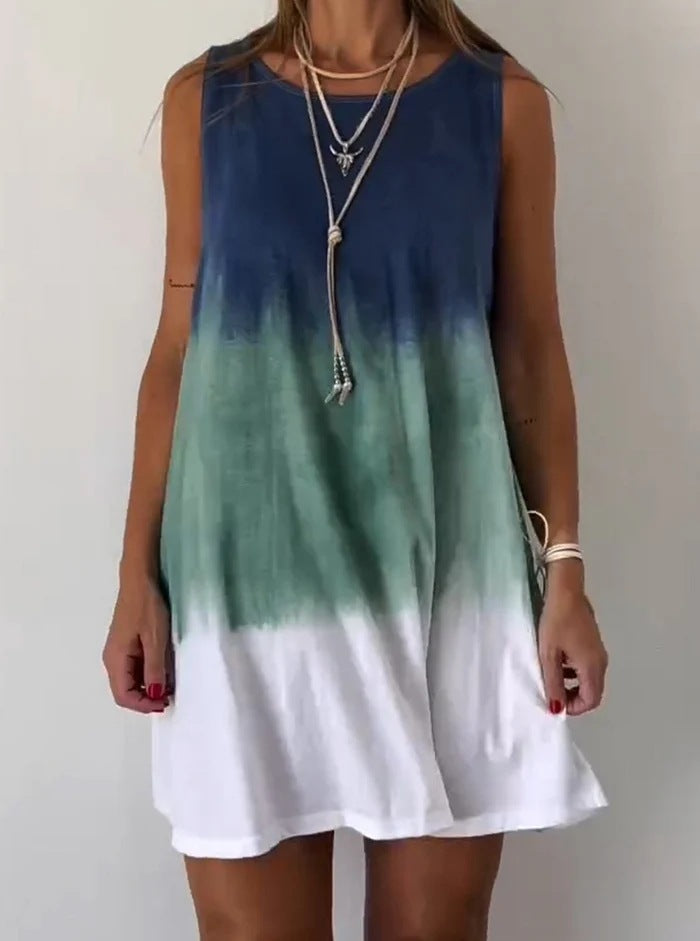 Women's Elegant Tie-dye Print Sleeveless Loose Dress