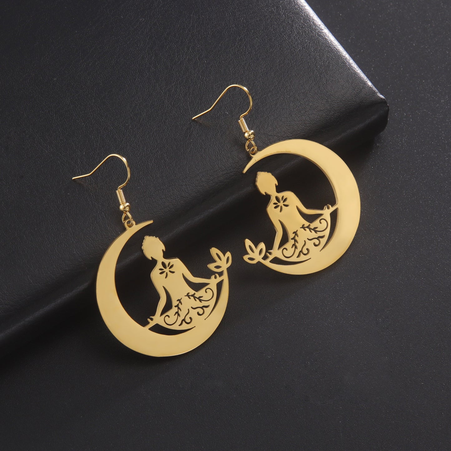 Stainless Steel Meditation Yoga Moon Earrings