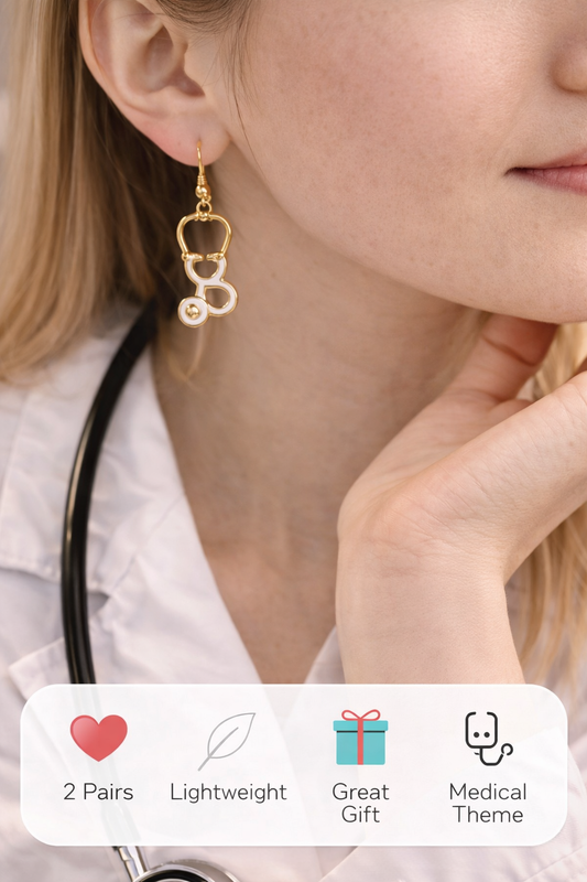 Handmade - Nurse Stethoscope Earrings - Black & White - 2 pair