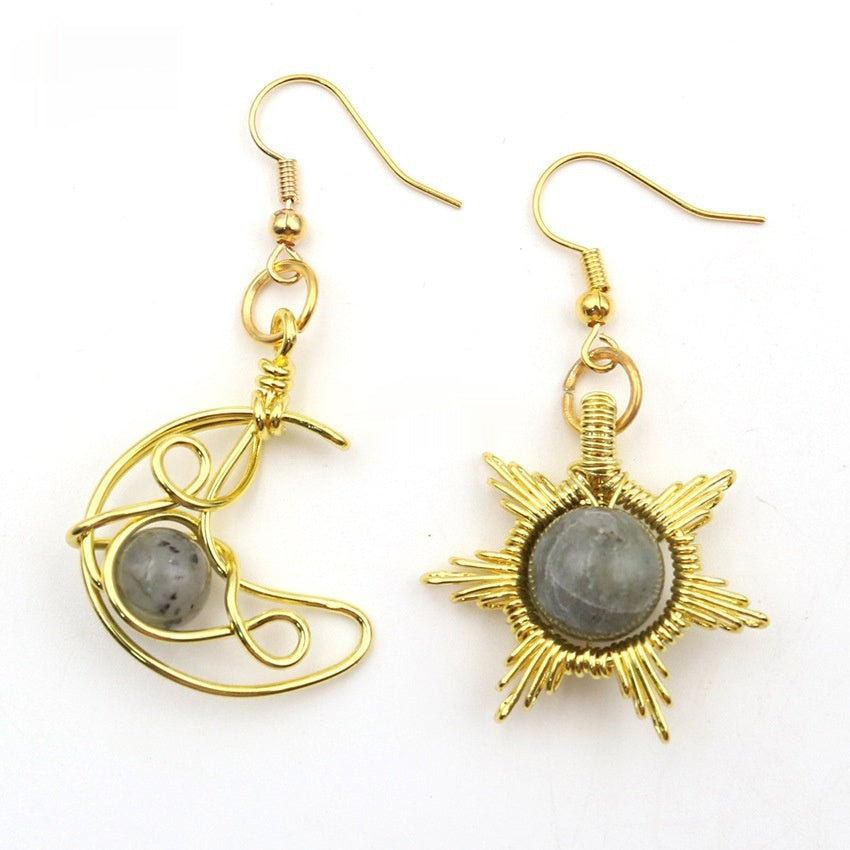 Trendy Asymmetric Sun & Moon Earrings