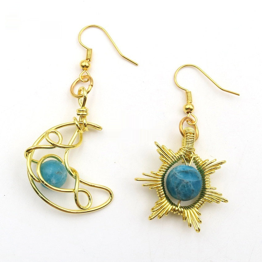 Trendy Asymmetric Sun & Moon Earrings