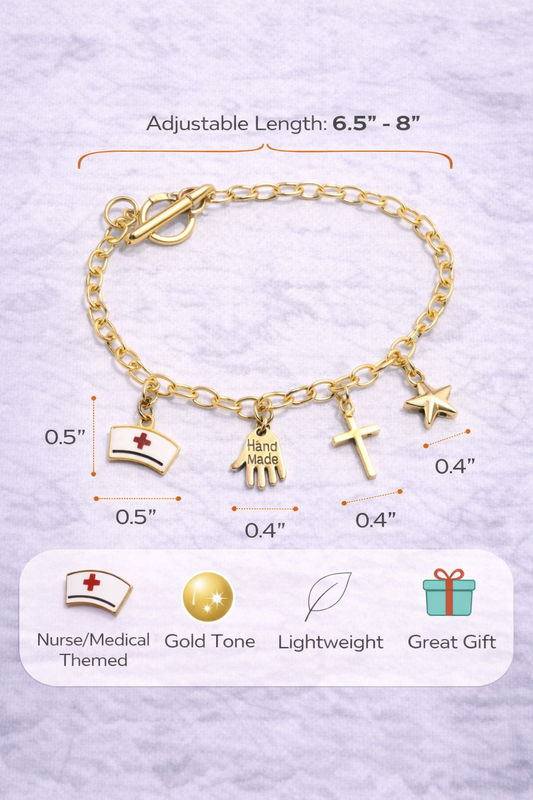 Handmade - Medical Gold Toned Nurse Charm Bracelet