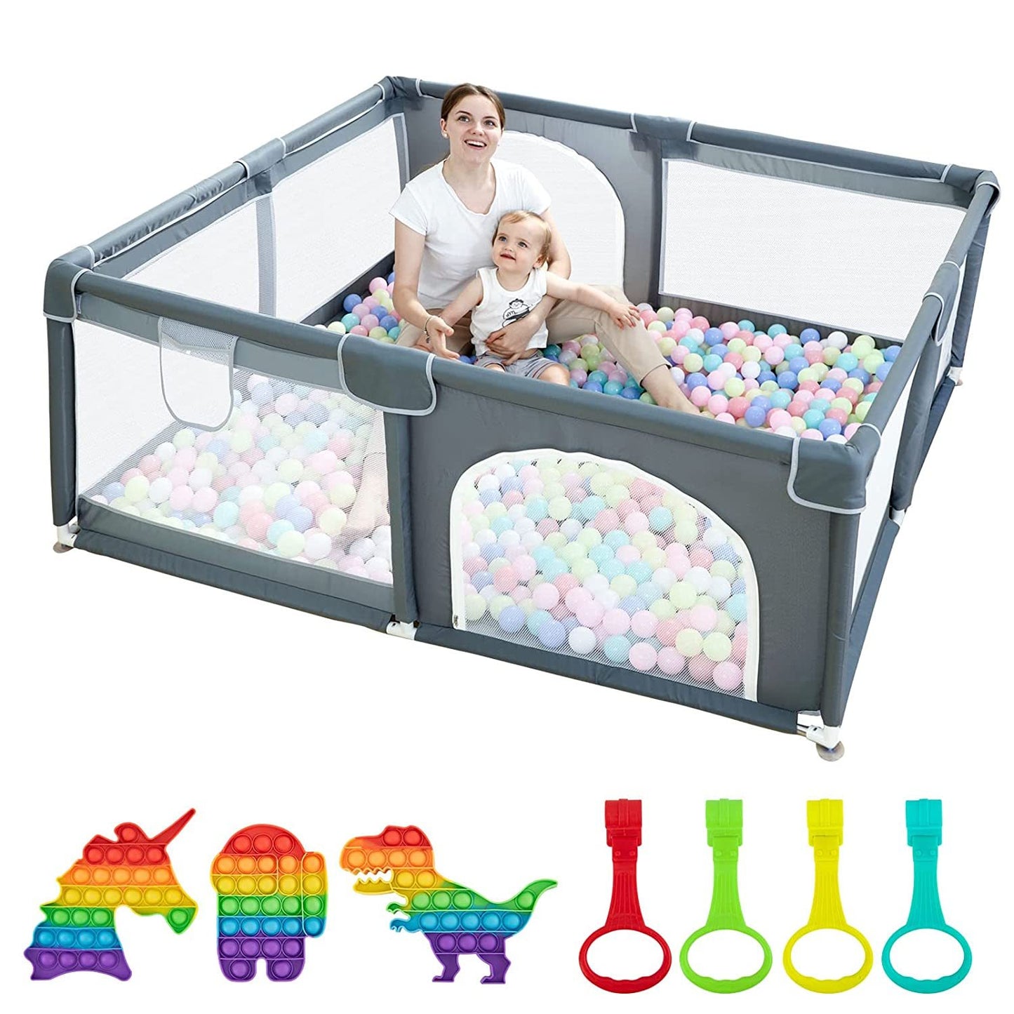 Large Baby Playpen 79x71, Extra Large Play Pen For Babies And Toddlers, Play Yard With Gate, Baby Fence With Breathable Mesh, Safety Indoor & Outdoor Activity Center Grey