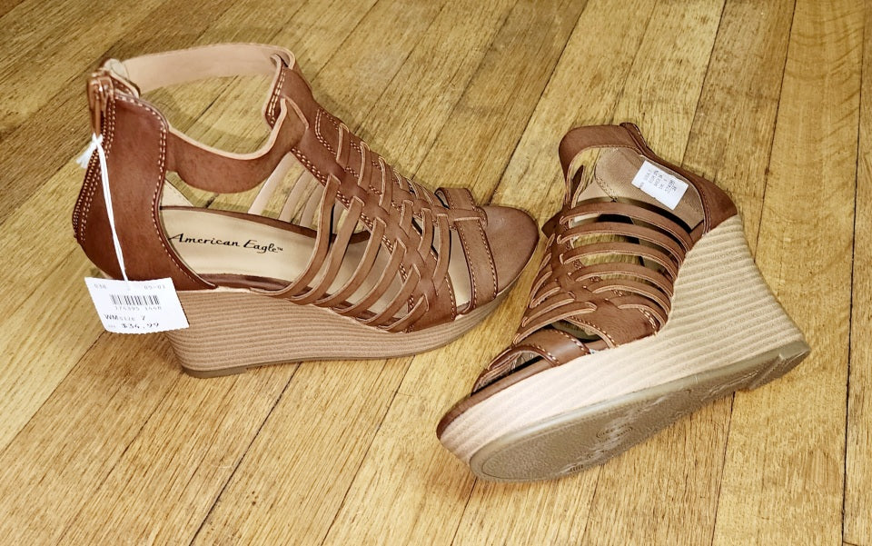 American Eagle Strappy Platform Wedge Sandals - Brown - Size 7