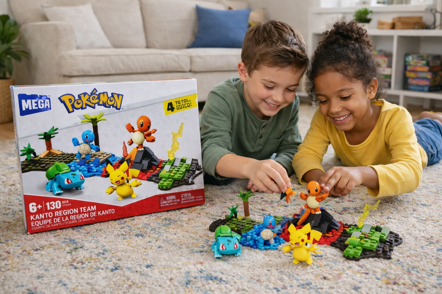Mega Construx Pokémon Kanto Region Team Set – 130 Pieces – Pikachu Charmander Squirtle Bulbasaur
