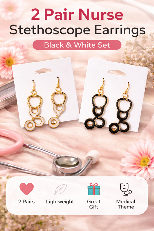 Handmade - Nurse Stethoscope Earrings - Black & White - 2 pair