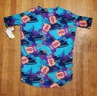 LuLaRoe - Colorful Abstract Graphic T-Shirt – Fun Pattern Teal Tee w/ Cartoon Print - Size: XXS