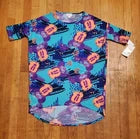 LuLaRoe - Colorful Abstract Graphic T-Shirt – Fun Pattern Teal Tee w/ Cartoon Print - Size: XXS