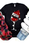 Sparkling Wine Glass Christmas T-Shirt – Festive Holiday Graphic Tee w/ Santa Hat - Size: XXL