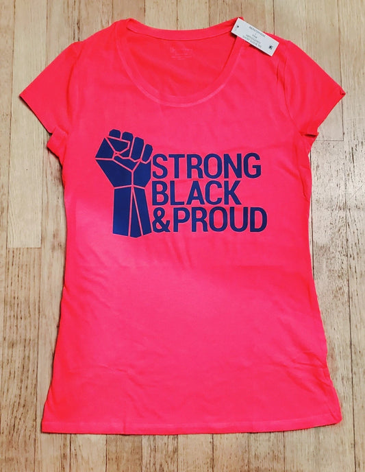 Handmade - Strong Black & Proud T-Shirt – Empowerment Graphic Tee w/ Raised Fist Design - Size: Large