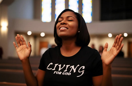 Handmade - “Living for God” Christian T-Shirt – Faith-Based Inspirational Graphic Tee - Size: Large