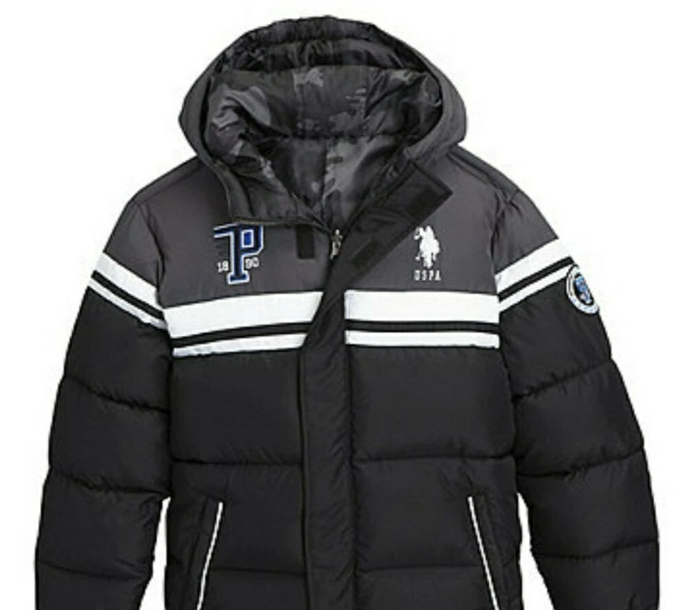 Kids - U.S. Polo Assn. Black Puffer Hooded Winter Coat (Size 5-6)