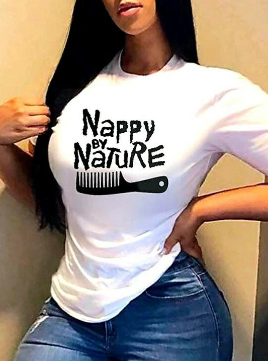 “Nappy By Nature” Graphic T-Shirt – Natural Hair Pride Tee w/ Comb Design - Size: XXL