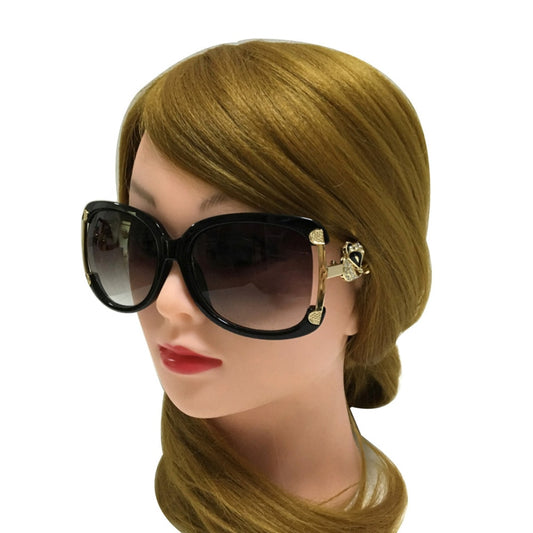 Ladies Oval Alloy Frame Gold Fox Decoration Vintage Sunglasses