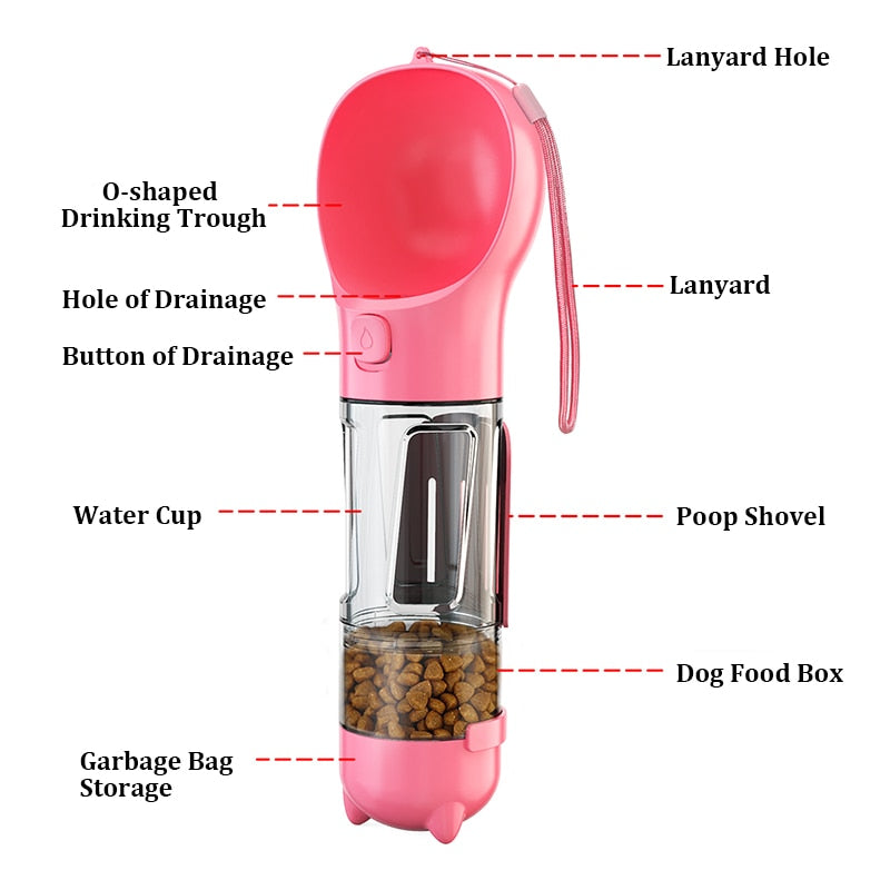 Portable 3 In 1 Leak-Proof Multifunctional Dog Water Bottle - Pet Water Bottle / Food Feeder / Poop Dispenser